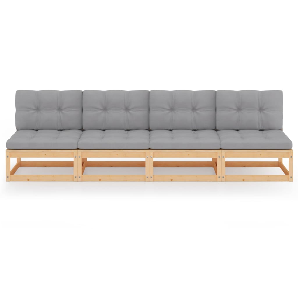 vidaXL 4-Seater Sofa with Cushions Solid Pinewood