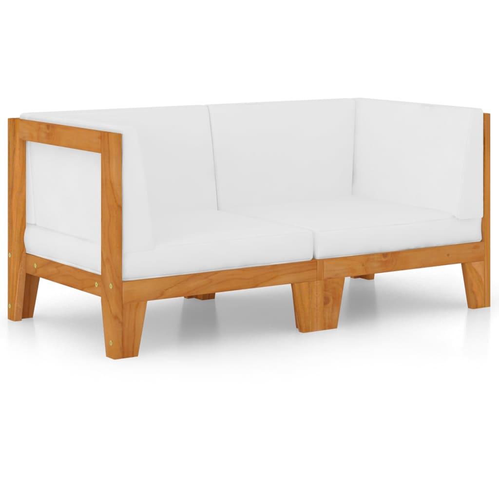 vidaXL 2-Seater Sofa with Cream White Cushions Solid Acacia Wood
