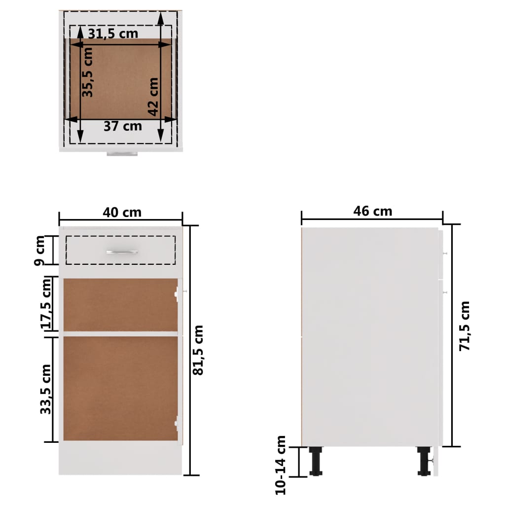 vidaXL Drawer Bottom Cabinet White 15.7"x18.1"x32.1" Engineered Wood