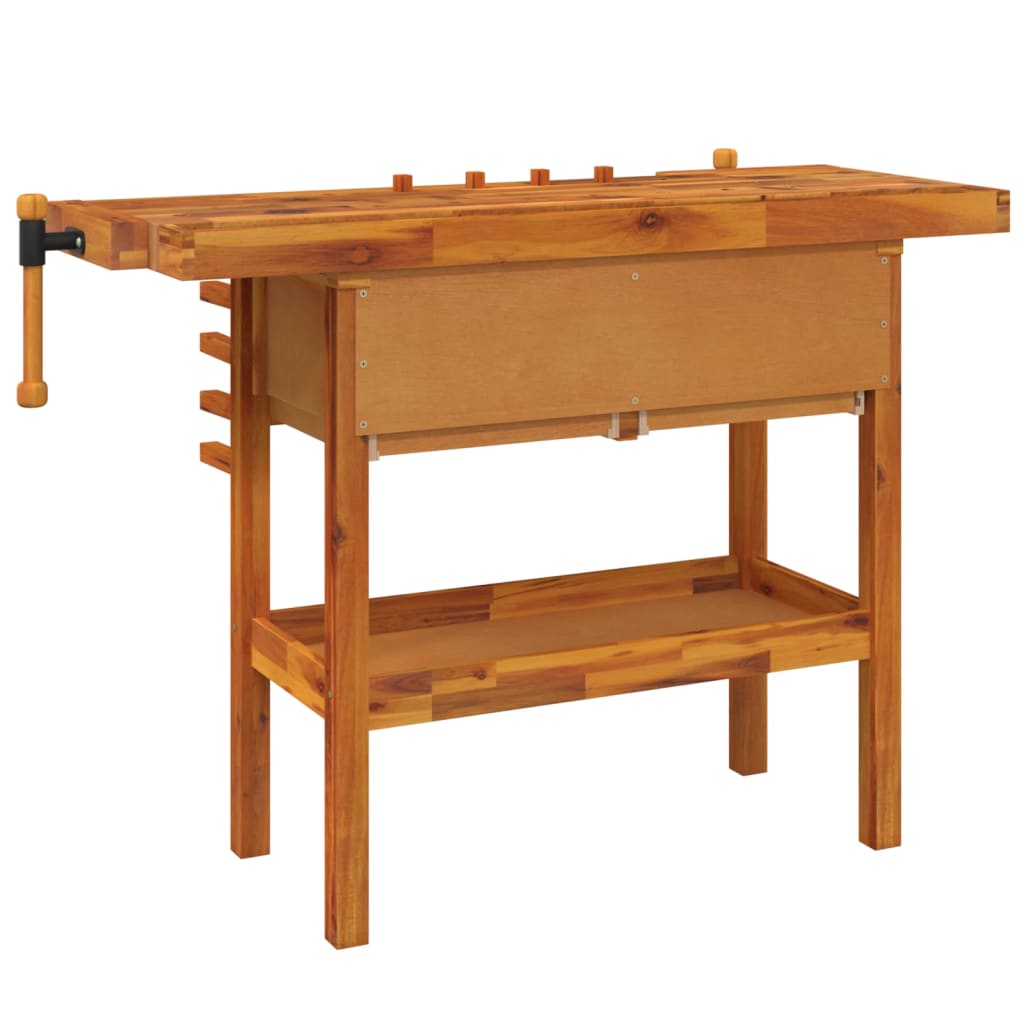 vidaXL Workbench with Drawers and Vices 48.8"x20.5"x32.7" Solid Wood Acacia
