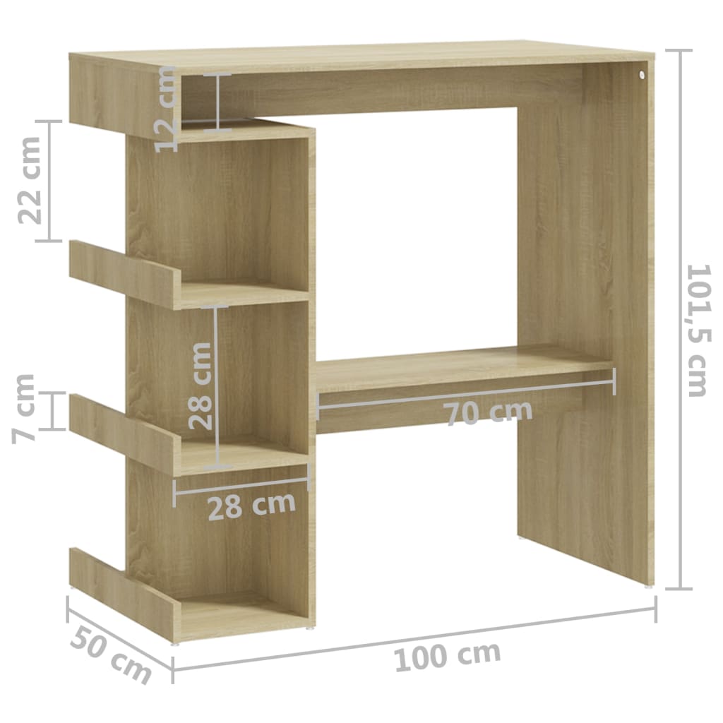 vidaXL Bar Table with Storage Rack Sonoma Oak 39.4"x19.7"x40" Engineered Wood