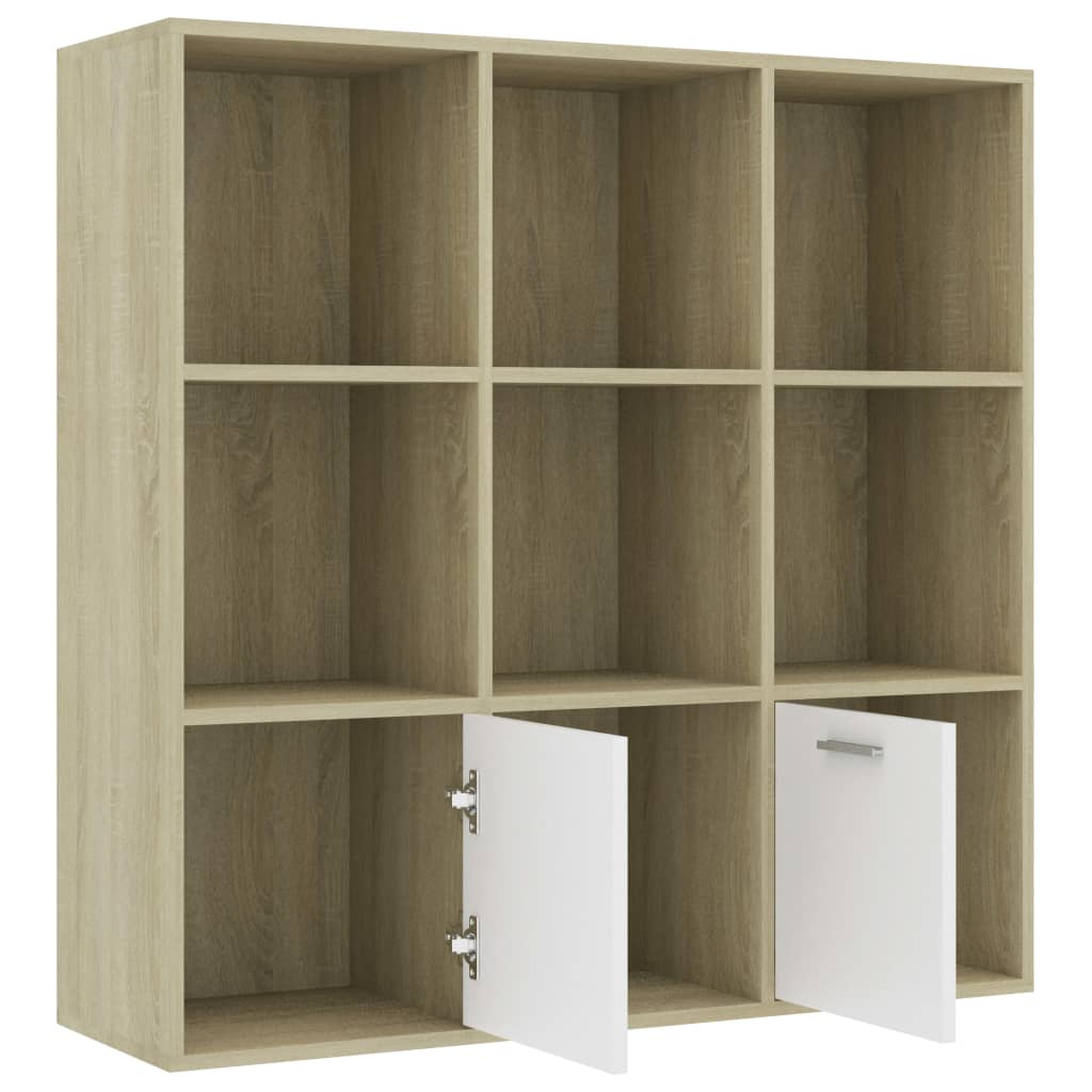 vidaXL Book Cabinet White and Sonoma Oak 38.6"x11.8"x38.6" Engineered Wood