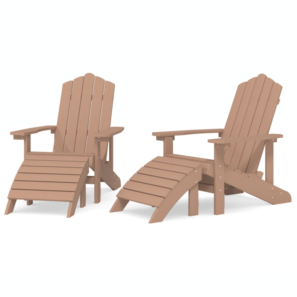 vidaXL Patio Adirondack Chairs 2 pcs with Footstools HDPE Brown