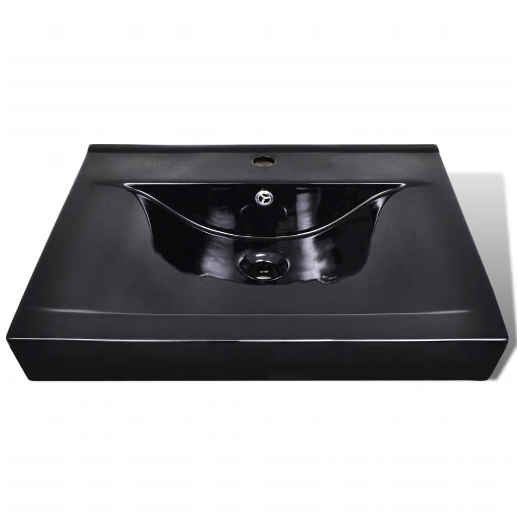 vidaXL Luxury Ceramic Basin with Faucet Hole 23.6"x18.1" Black