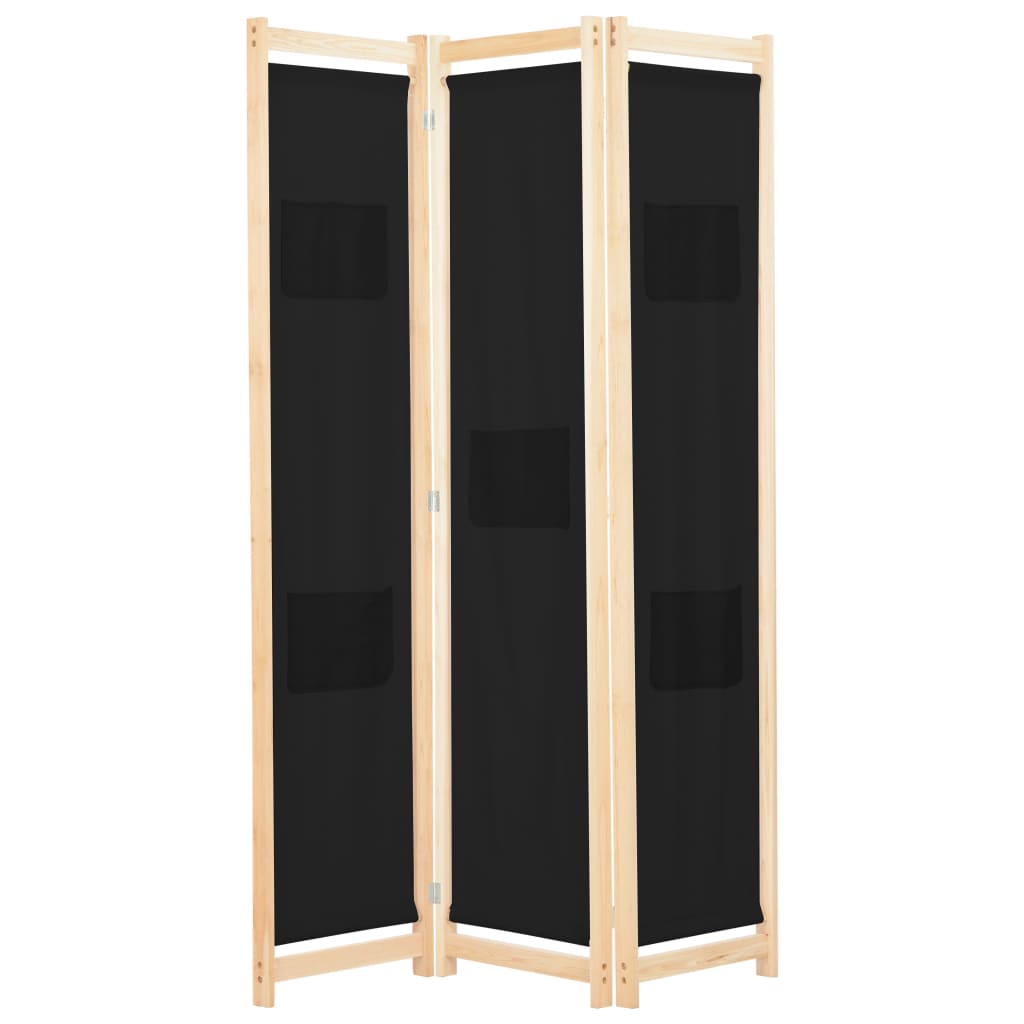 vidaXL 3-Panel Room Divider Black 47.2"x66.9"x1.6" Fabric