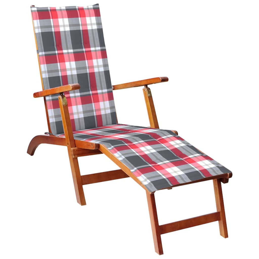 vidaXL Patio Deck Chair with Footrest and Cushion Solid Wood Acacia
