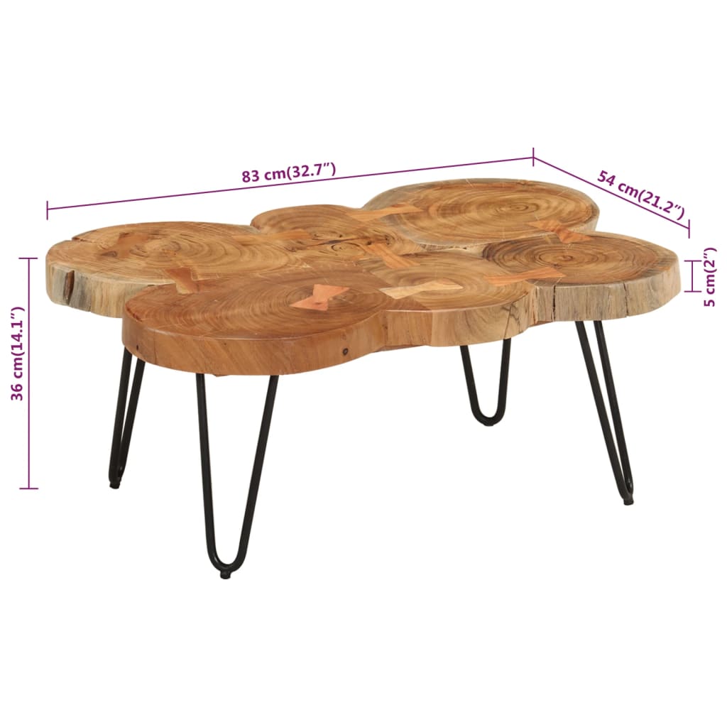 vidaXL Coffee Table 14.2" 6 Trunks Solid Wood Acacia
