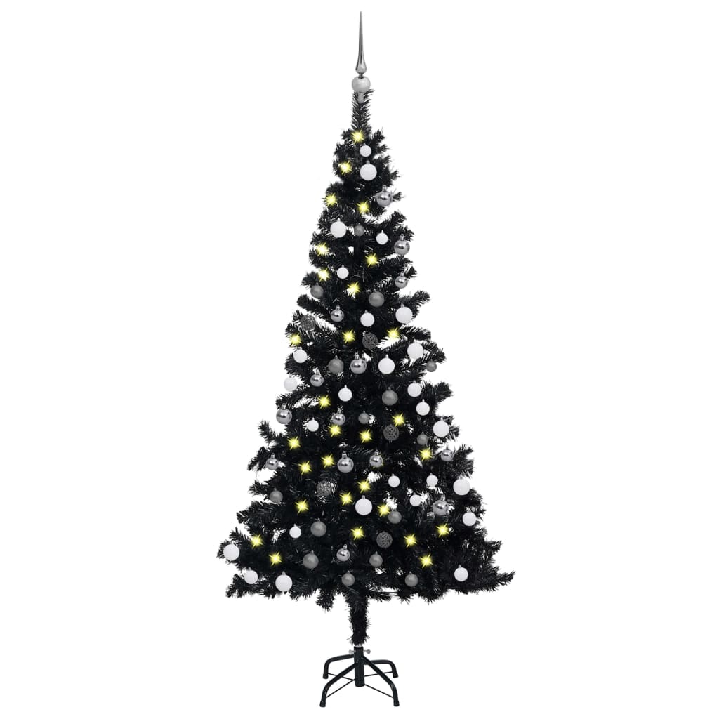 vidaXL Artificial Pre-lit Christmas Tree with Ball Set Black 70.9" PVC