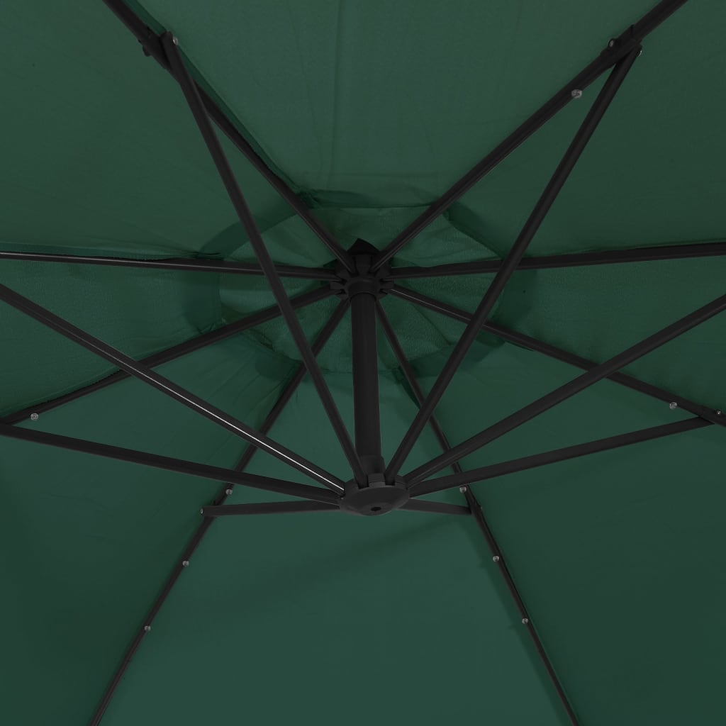 vidaXL Hanging Parasol with LED Lighting 118.1" Green Metal Pole