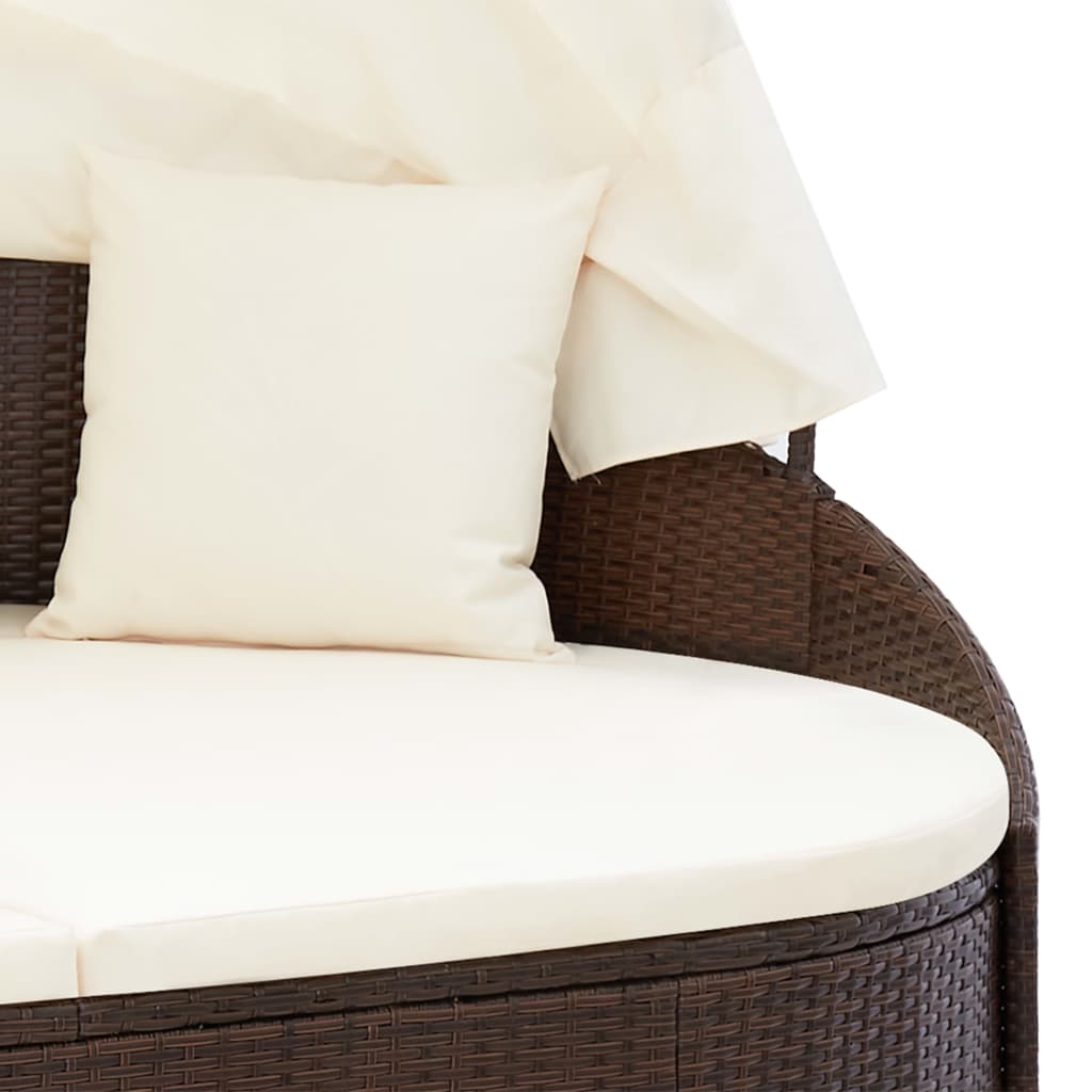 vidaXL Patio Lounge Bed with Canopy Poly Rattan Brown