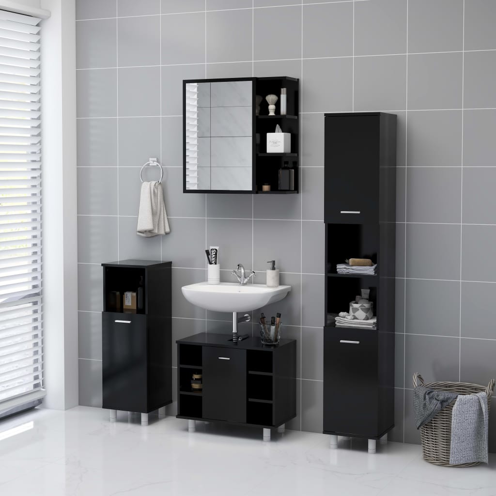 vidaXL Bathroom Mirror Cabinet Black 24.6"x8.1"x25.2" Engineered Wood
