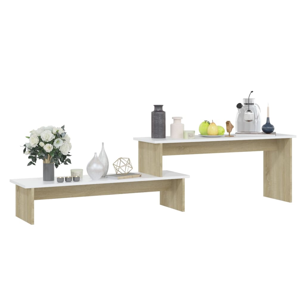 vidaXL TV Stand Sonoma Oak and White 70.9"x11.8"x16.9" Engineered Wood