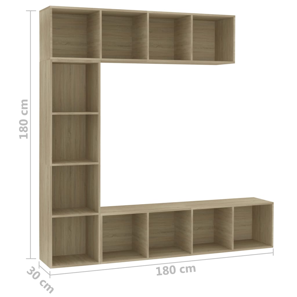 vidaXL 3 Piece Book/TV Stand Set Sonoma Oak 70.9"x11.8"x70.9"