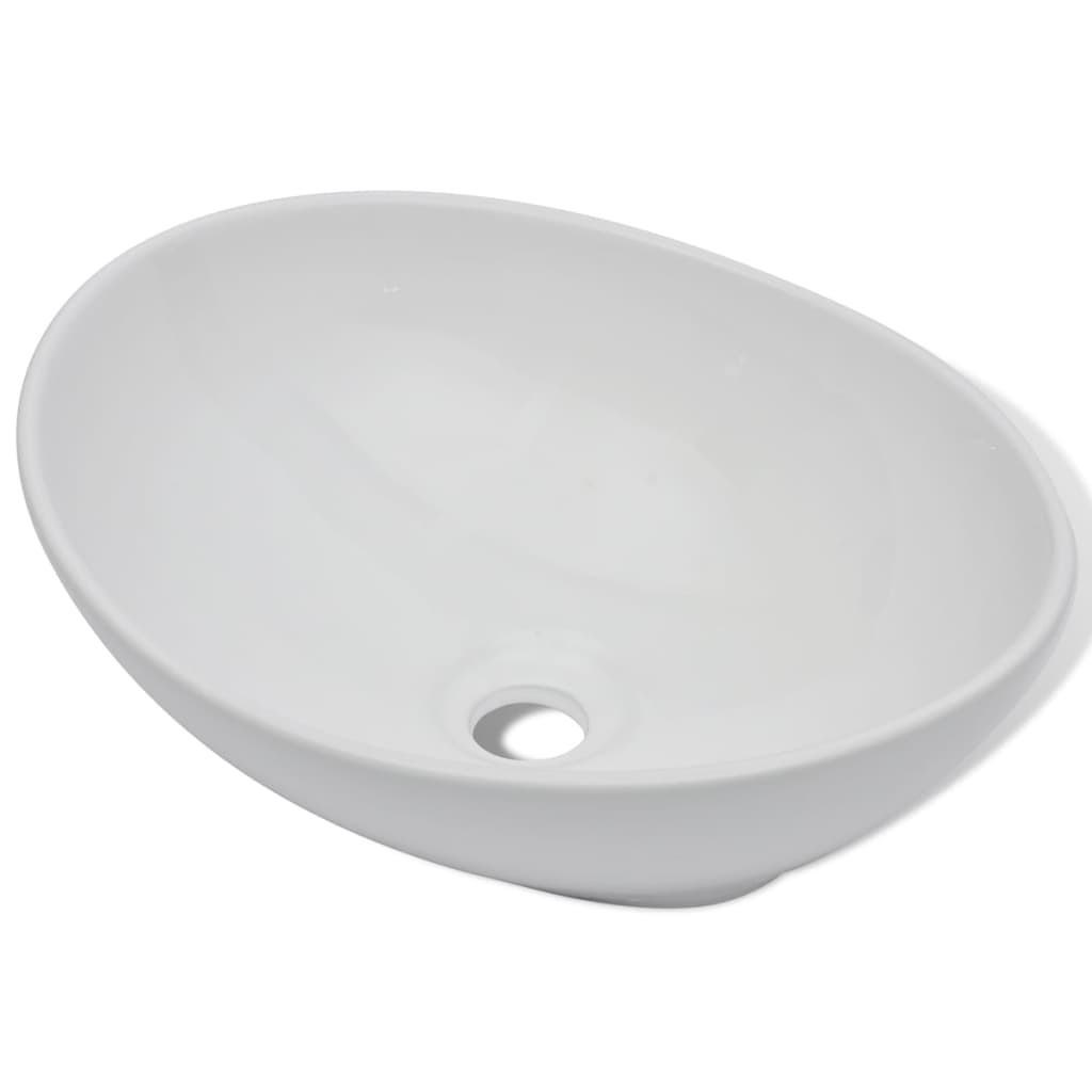 vidaXL Luxury Ceramic Basin Oval-shaped White 16.1"x13.4"