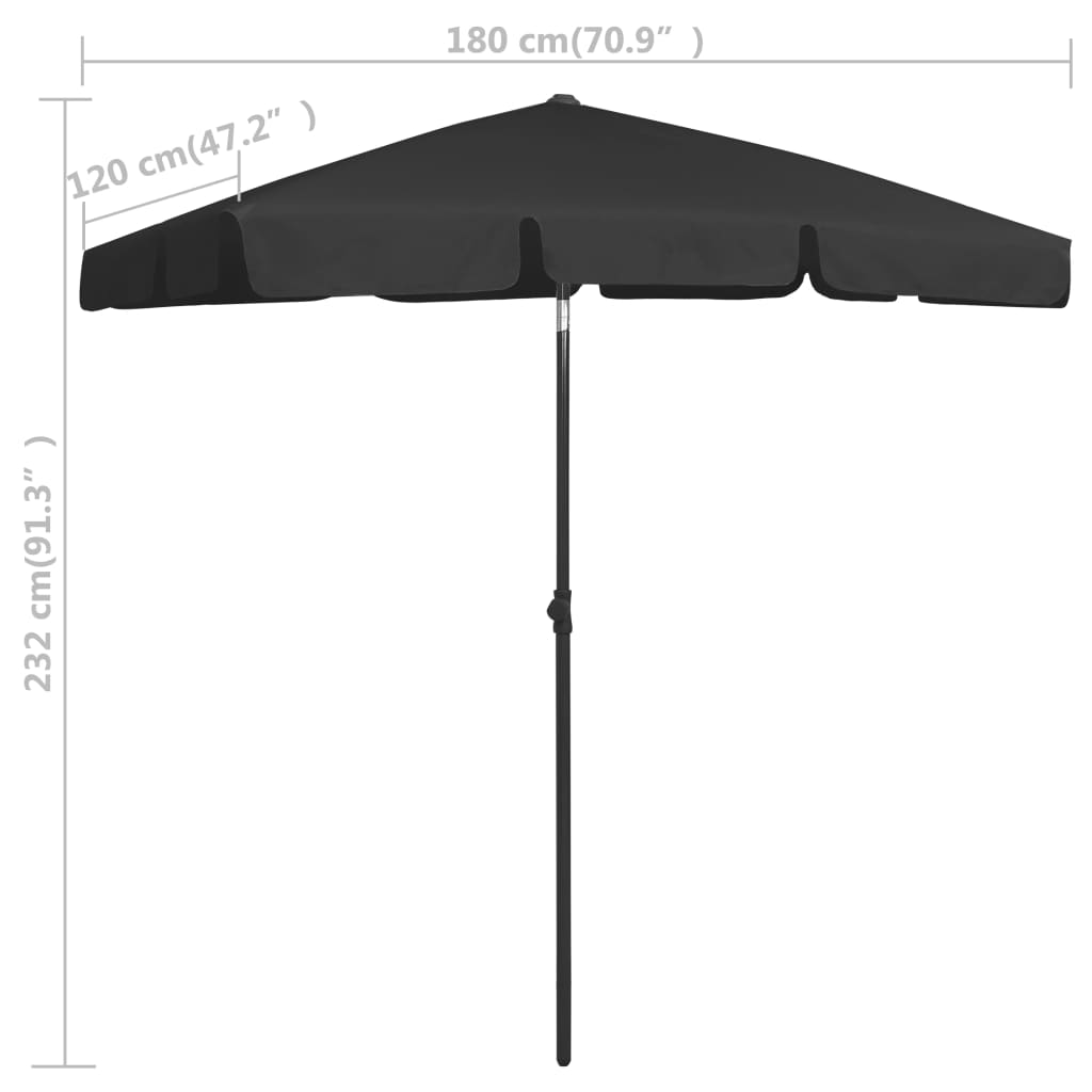 vidaXL Beach Umbrella Black 70.9"x47.2"