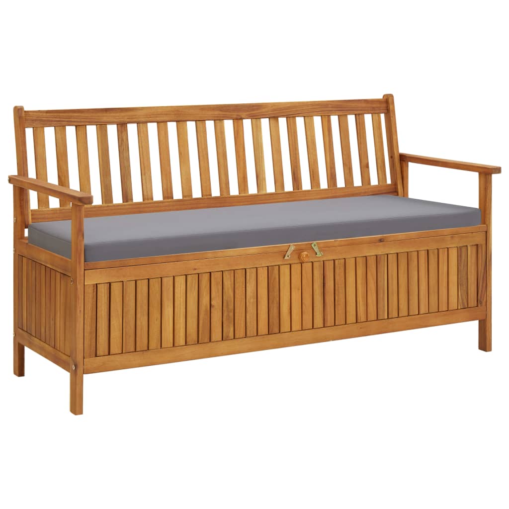 vidaXL Patio Storage Bench with Cushion 58.3" Solid Acacia Wood