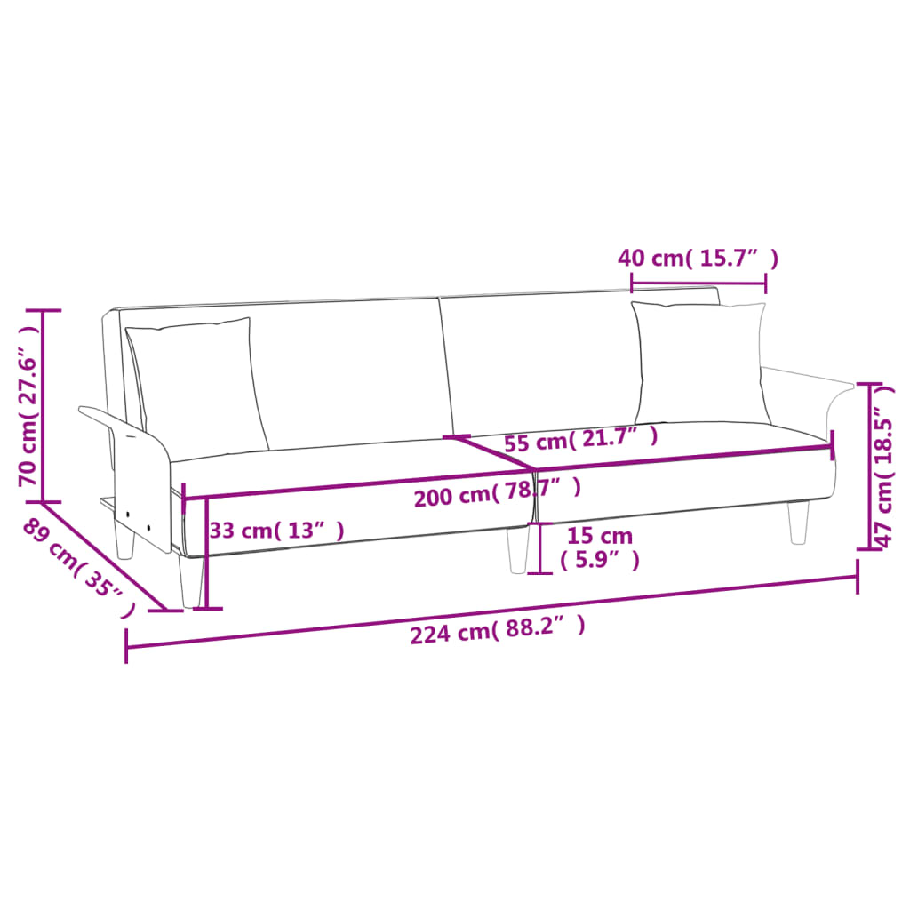 vidaXL Sofa Bed with Armrests Light Gray Fabric