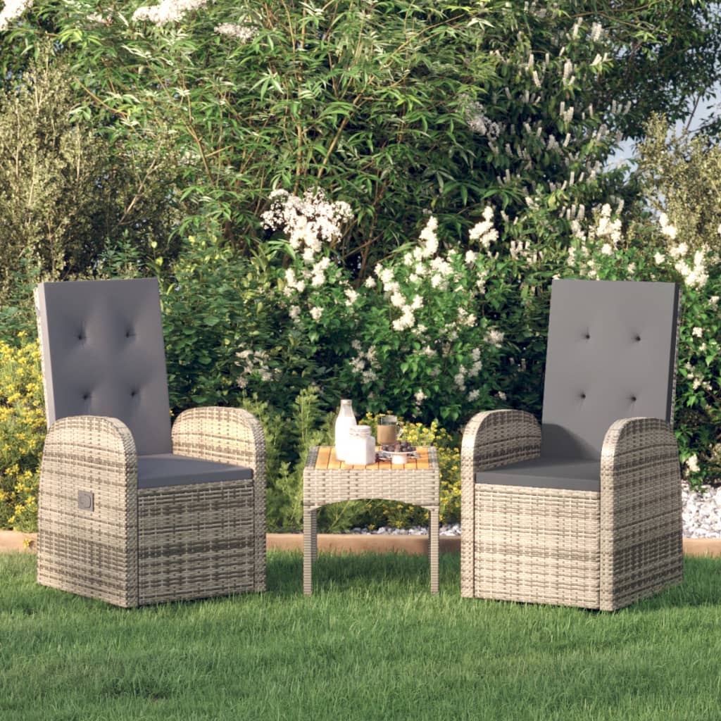 vidaXL Reclining Patio Chairs 2 pcs with Cushions Poly Rattan Gray