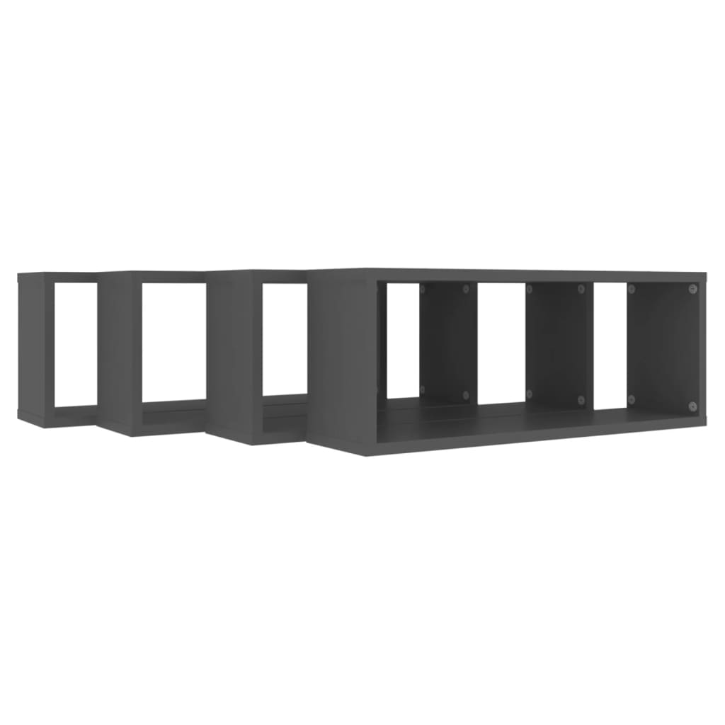 vidaXL Wall Cube Shelves 4 pcs Gray 23.6"x5.9"x9.1" Engineered Wood