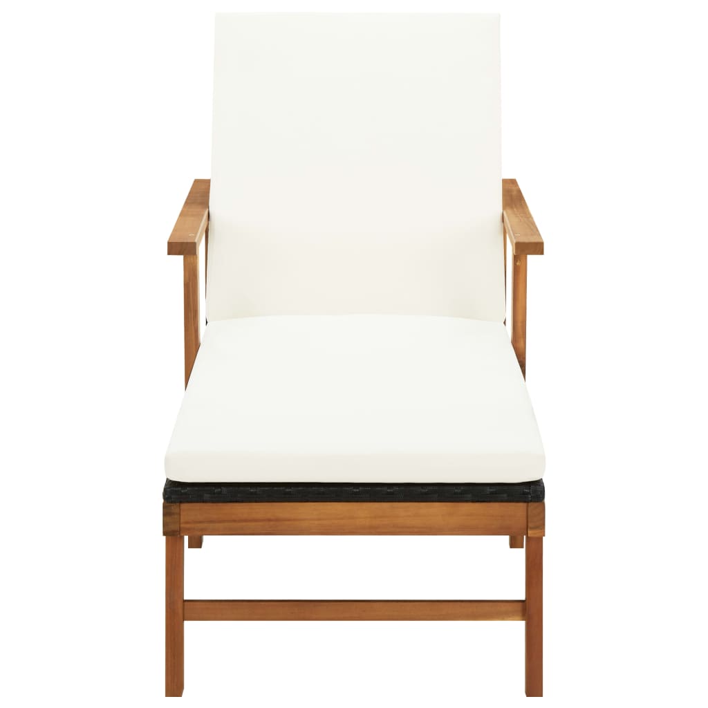 vidaXL Sun Lounger with Cushion Poly Rattan and Solid Acacia Wood