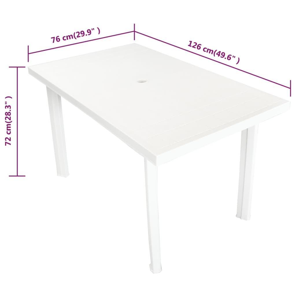vidaXL Patio Table White 49.6"x29.9"x28.3" Plastic