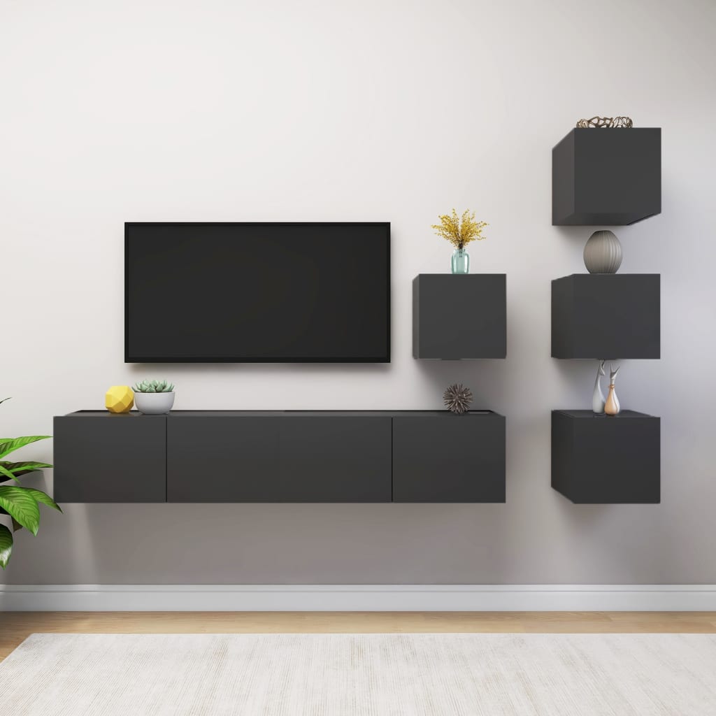 vidaXL 6 Piece TV Cabinet Set Gray Chipboard