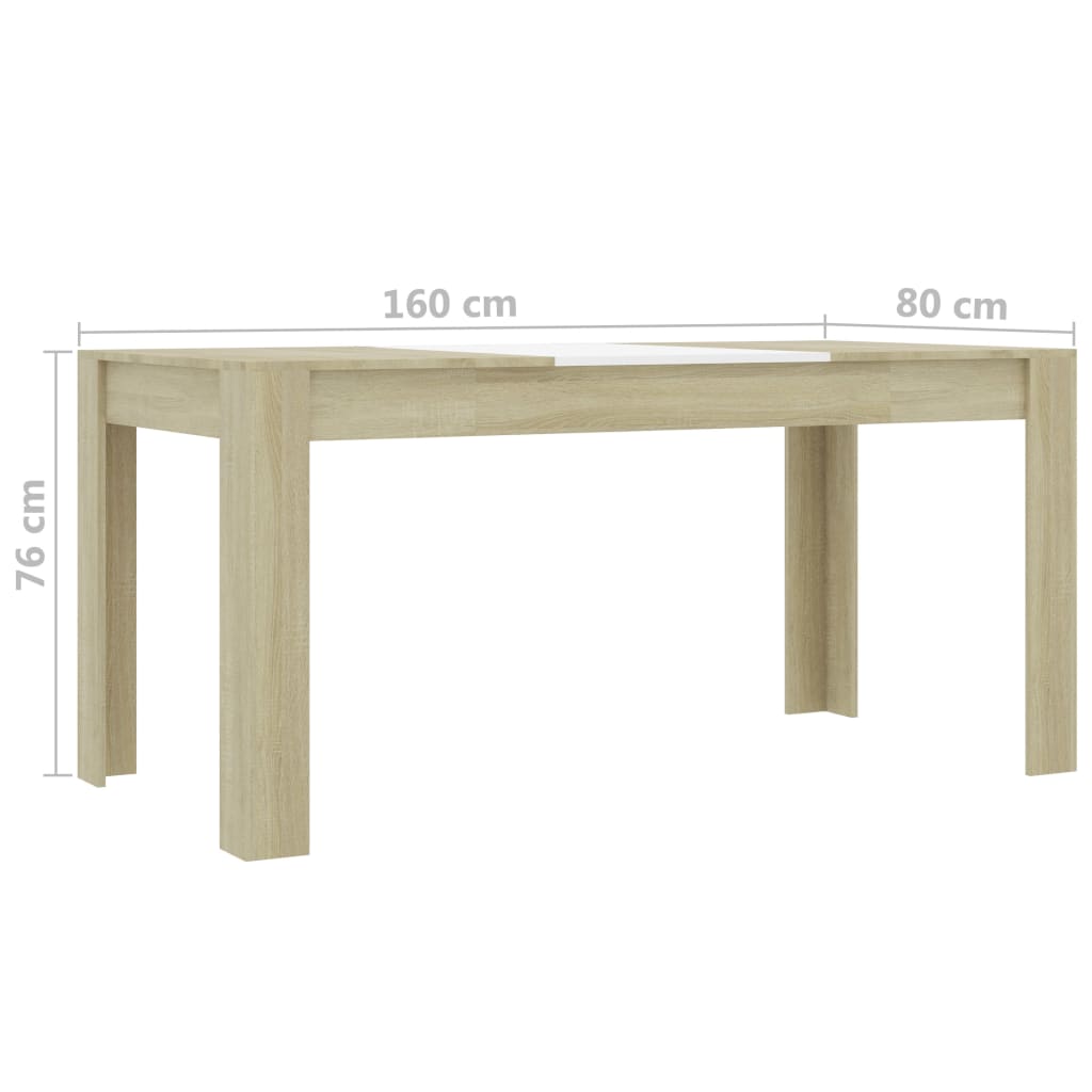 vidaXL Dining Table White and Sonoma Oak 63"x31.5"x29.9" Engineered Wood