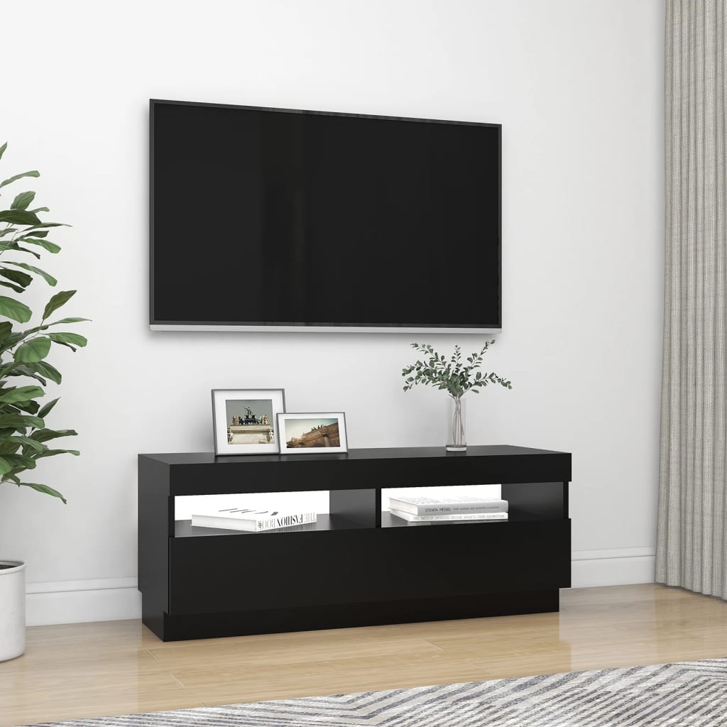 vidaXL TV Stand with LED Lights Black 39.4"x13.8"x15.7"