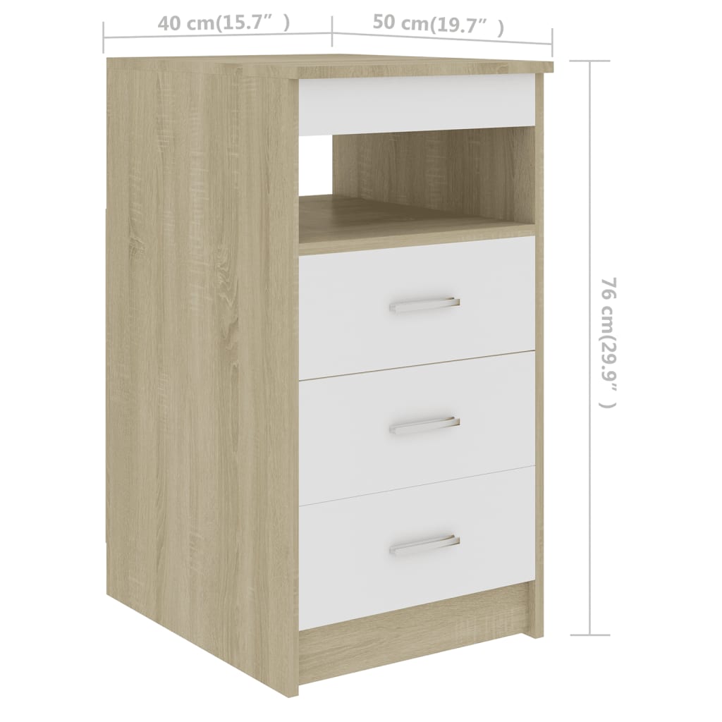 vidaXL Desk White and Sonoma Oak 55.1"x19.7"x29.9" Engineered Wood