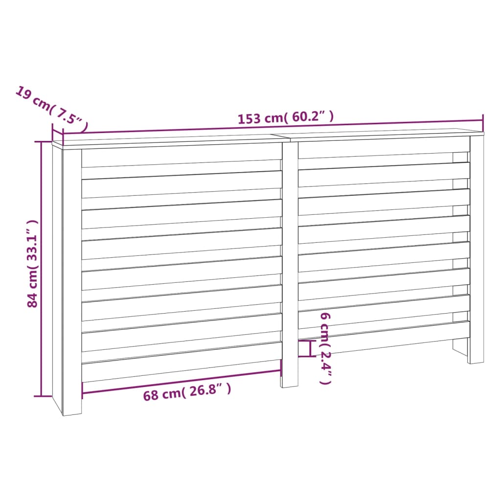 vidaXL Radiator Cover 60.2"x7.5"x33.1" Solid Wood Pine