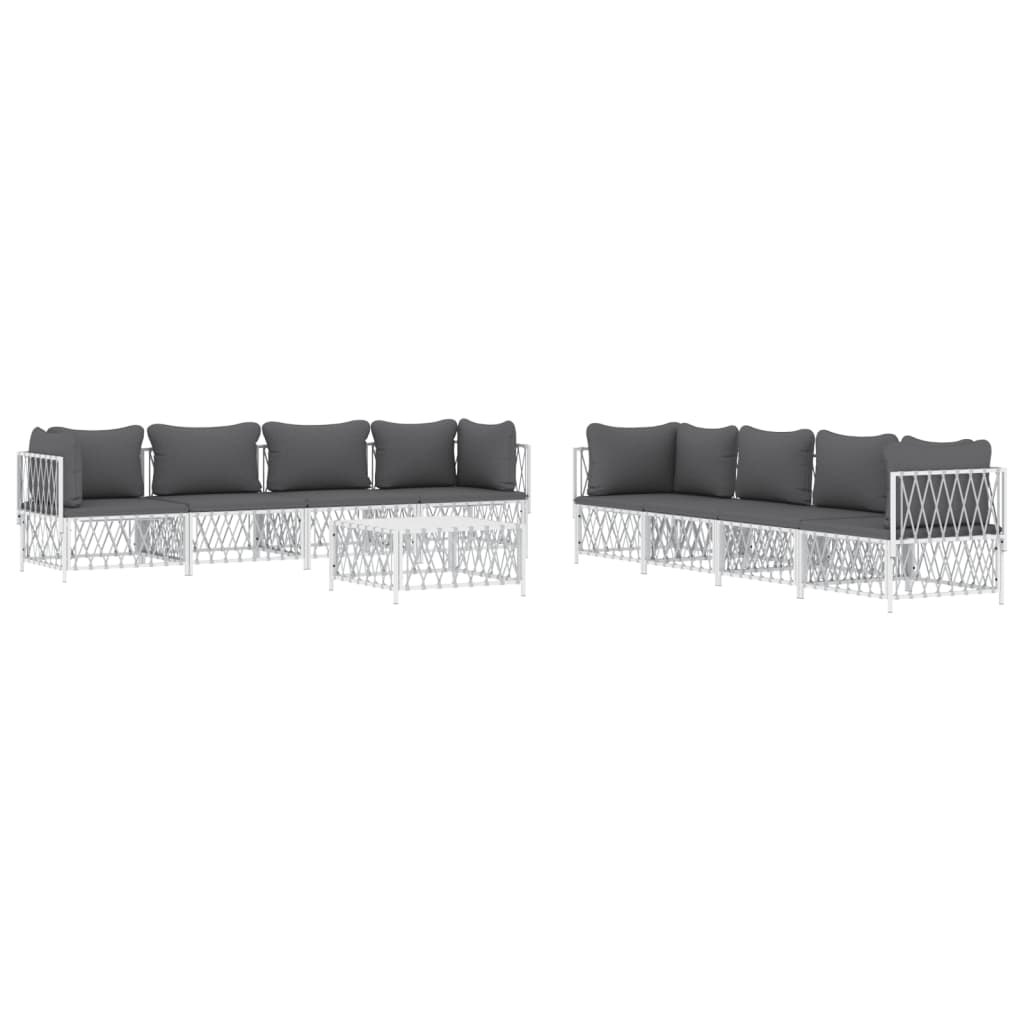 vidaXL 9 Piece Patio Lounge Set with Cushions White Steel