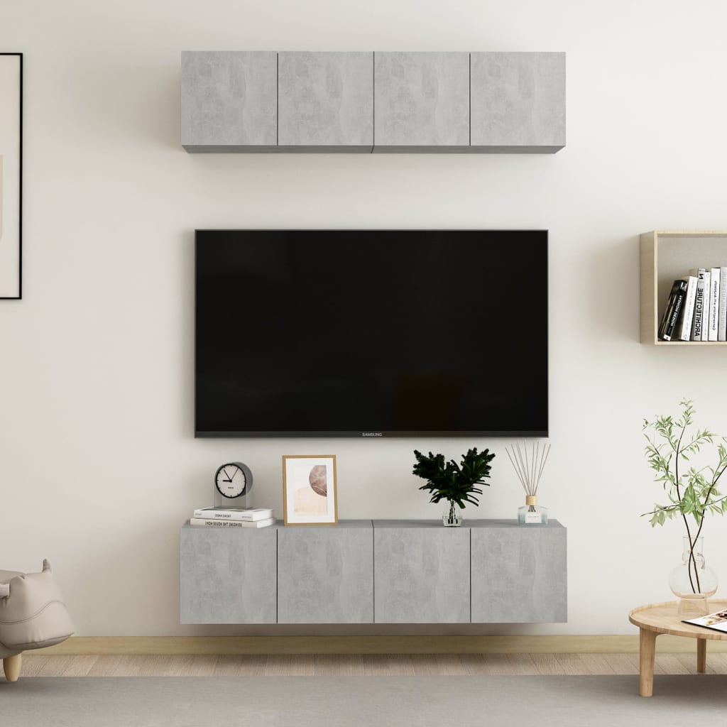 vidaXL TV Stands 4 Pcs Concrete Gray 23.6"x11.8"x11.8" Engineered Wood