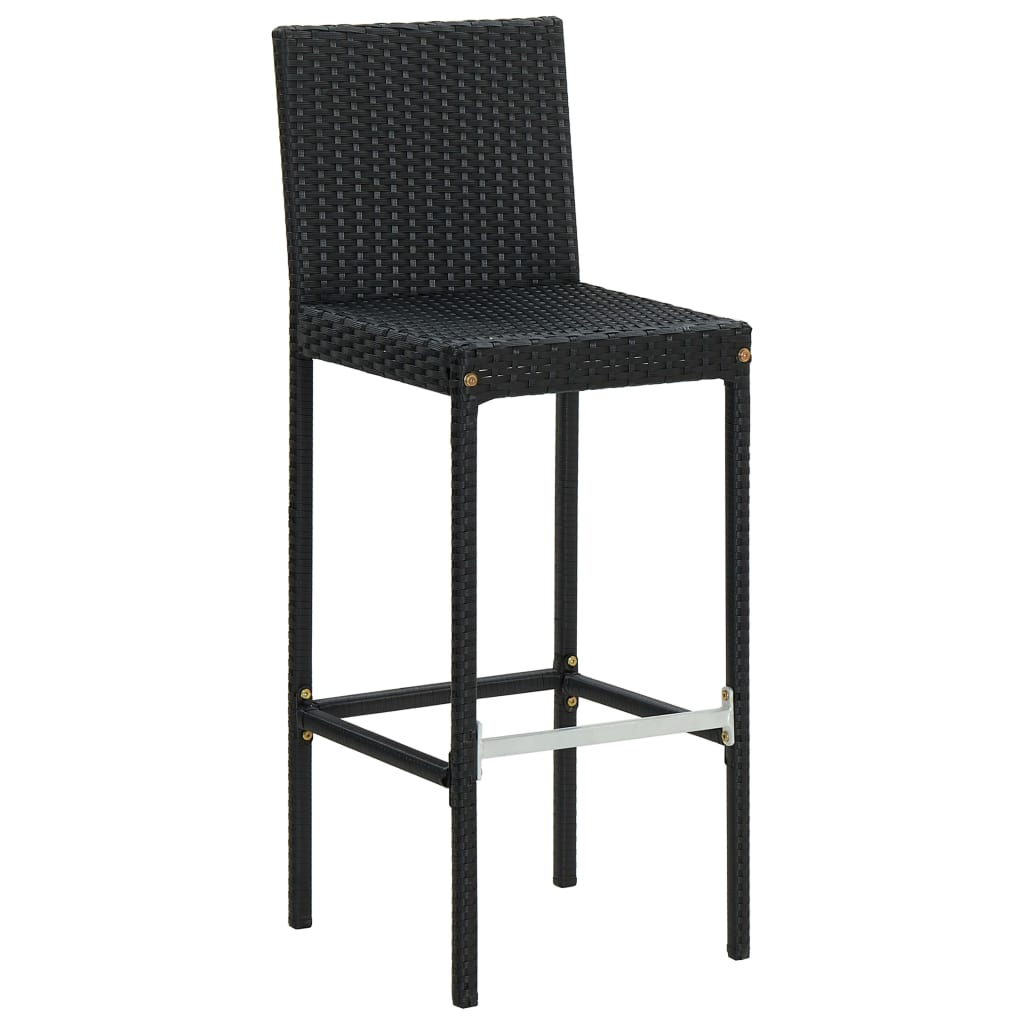 vidaXL Garden Bar Stools with Cushions 2 pcs Black Poly Rattan