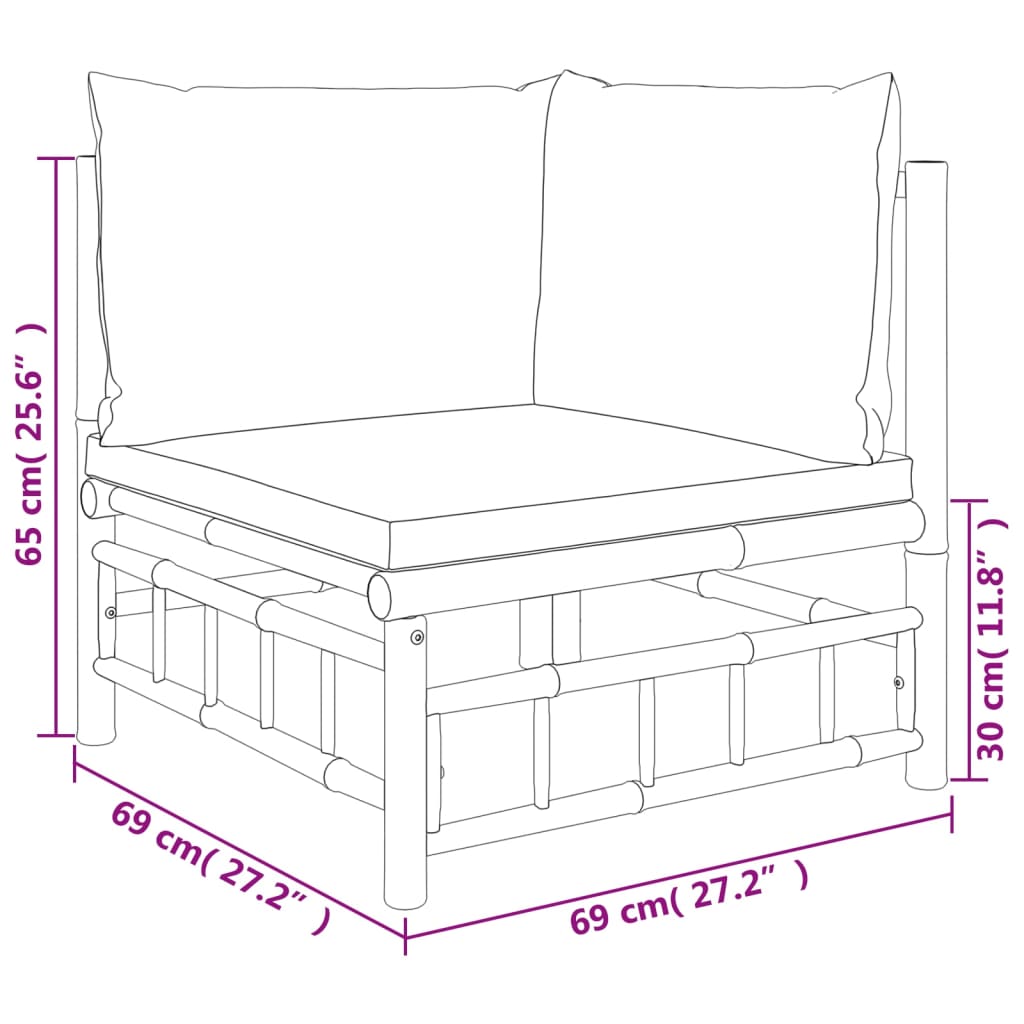 vidaXL Patio Corner Sofa with Dark Gray Cushions Bamboo