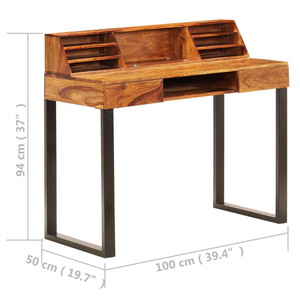 vidaXL Desk 43.3"x19.7"x37" Solid Sheesham Wood and Steel