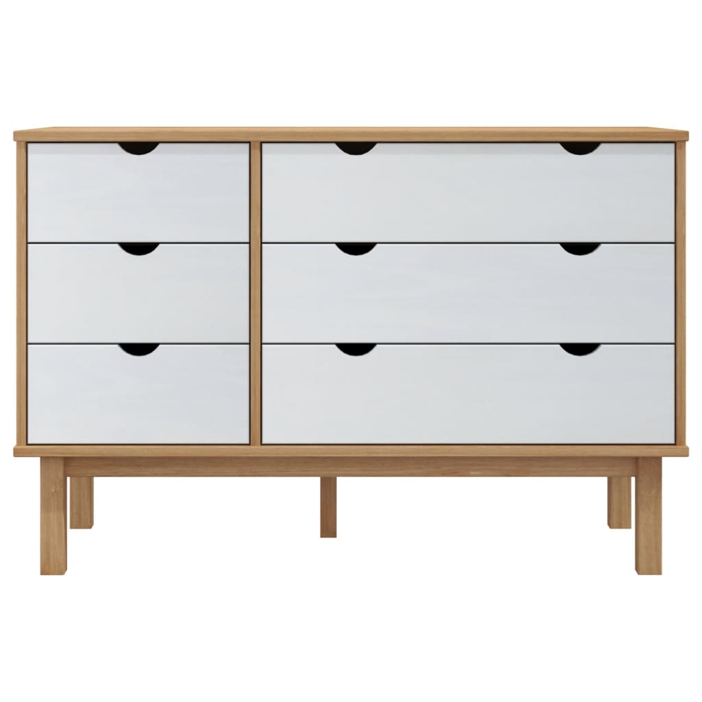 vidaXL Drawer Cabinet OTTA Brown&White 43.7"x16.9"x28.9" Solid Wood Pine