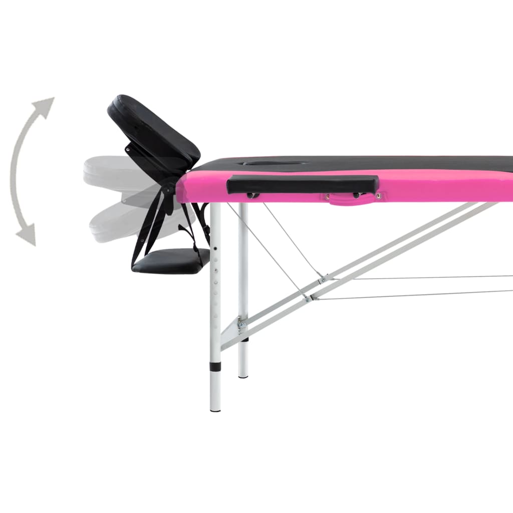 vidaXL 2-Zone Foldable Massage Table Aluminum Black and Pink