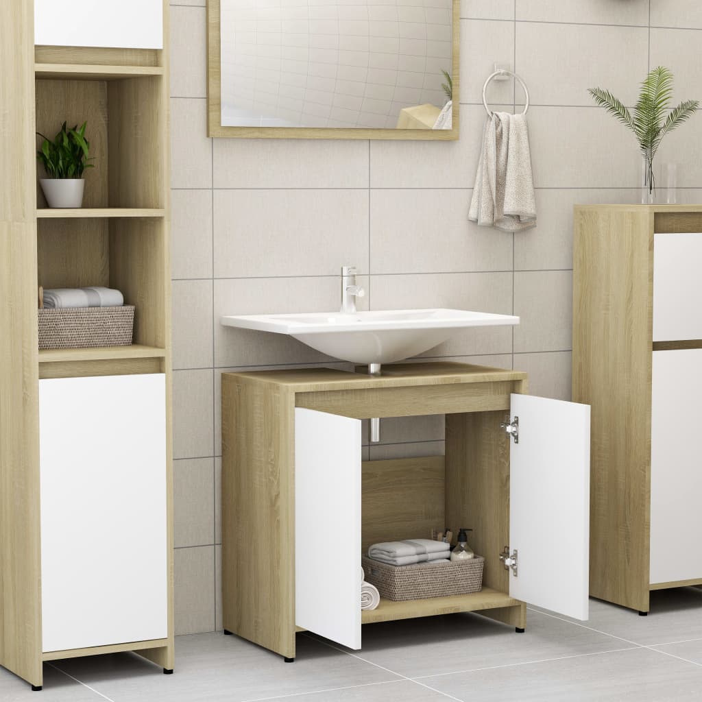 vidaXL Bathroom Cabinet White and Sonoma Oak 23.6"x13"x24" Chipboard