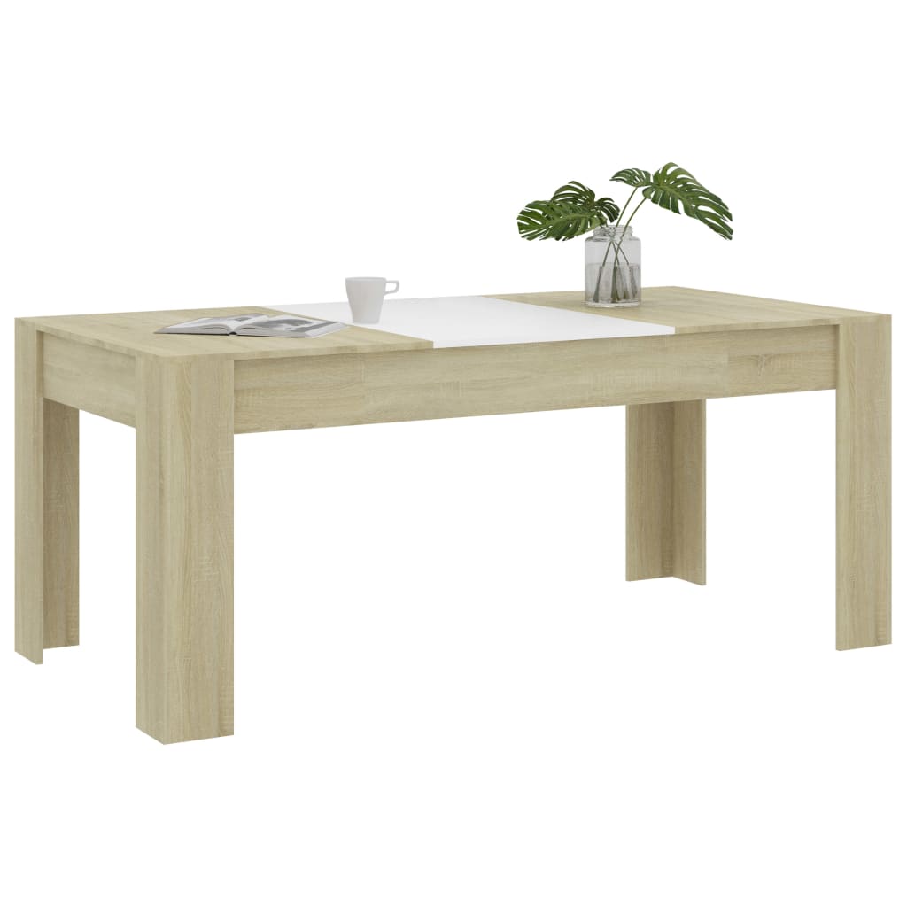 vidaXL Dining Table White and Sonoma Oak 70.9"x35.4"x29.9" Chipboard