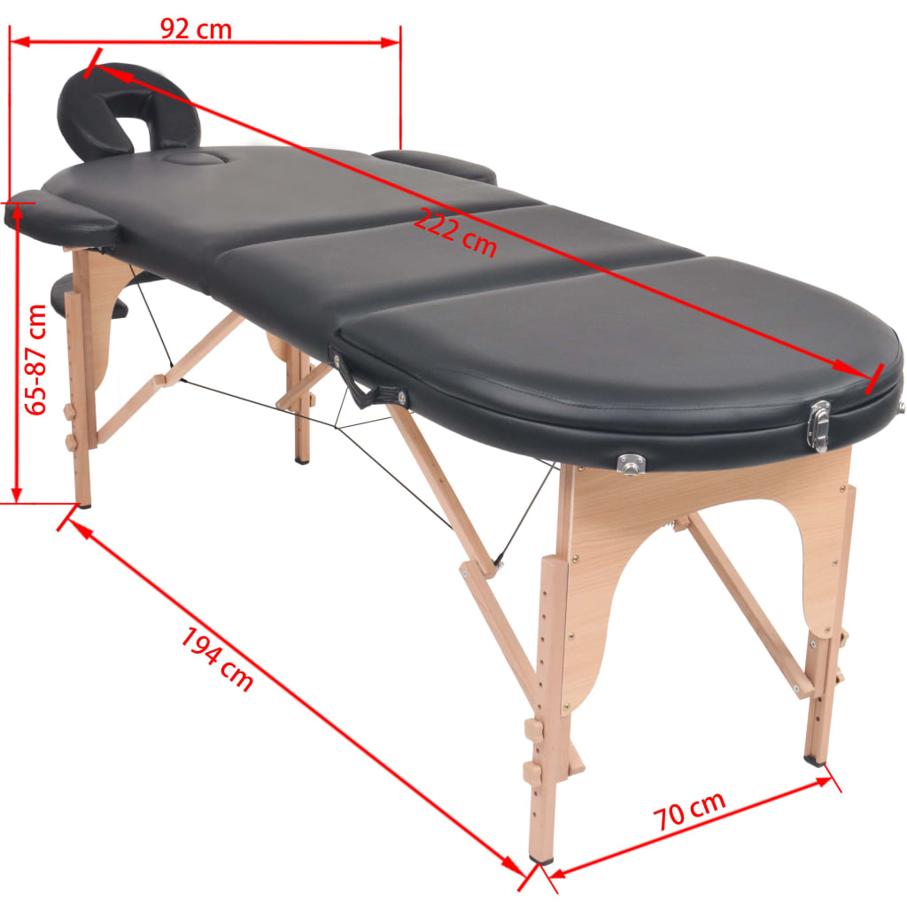 vidaXL Folding Massage Table 1.6" Thick with 2 Bolsters Oval Black