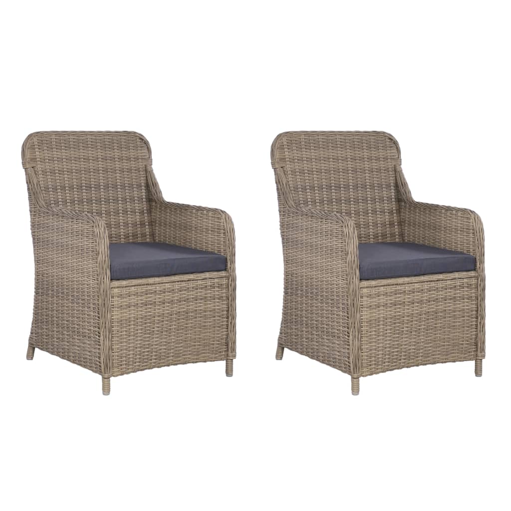 vidaXL Patio Chairs with Cushions 2 pcs Poly Rattan Brown