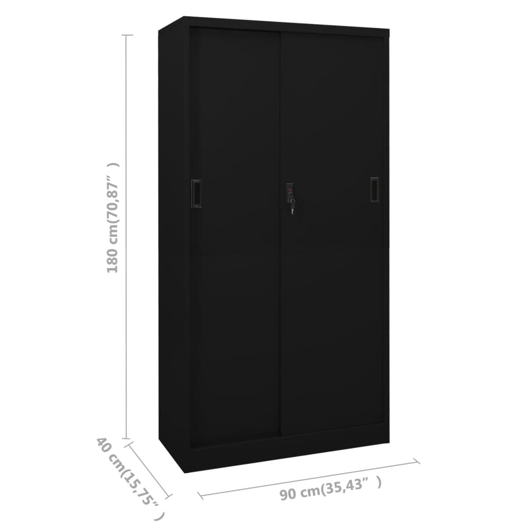vidaXL Office Cabinet with Sliding Door Black 35.4"x15.7"x70.9" Steel
