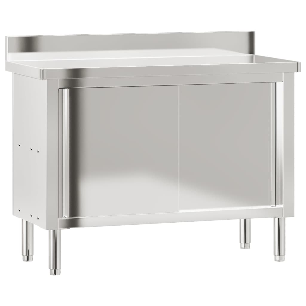 vidaXL Kitchen Work Table with Sliding Doors Stainless Steel | vidaXL.com