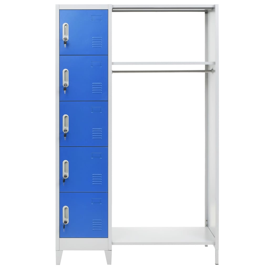 vidaXL Locker Cabinet with Coat Rack Blue and Gray 43.3"x17.7"x70.9" Metal
