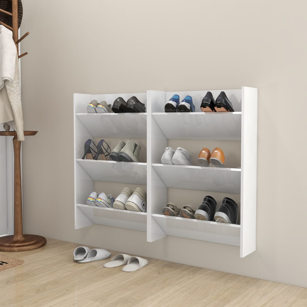 vidaXL Wall Shoe Cabinets 2 pcs High Gloss White 23.6"x7.1"x35.4" Engineered Wood