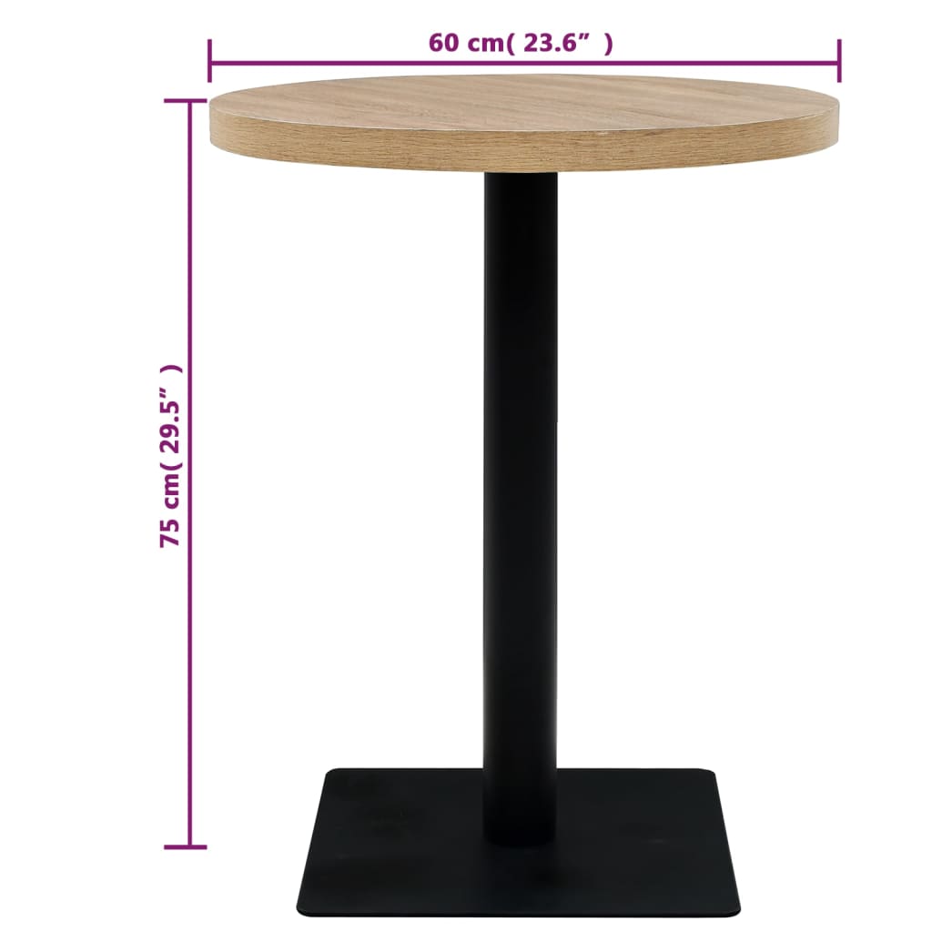 vidaXL Bistro Table MDF and Steel Round 23.6"x29.5" Oak Color