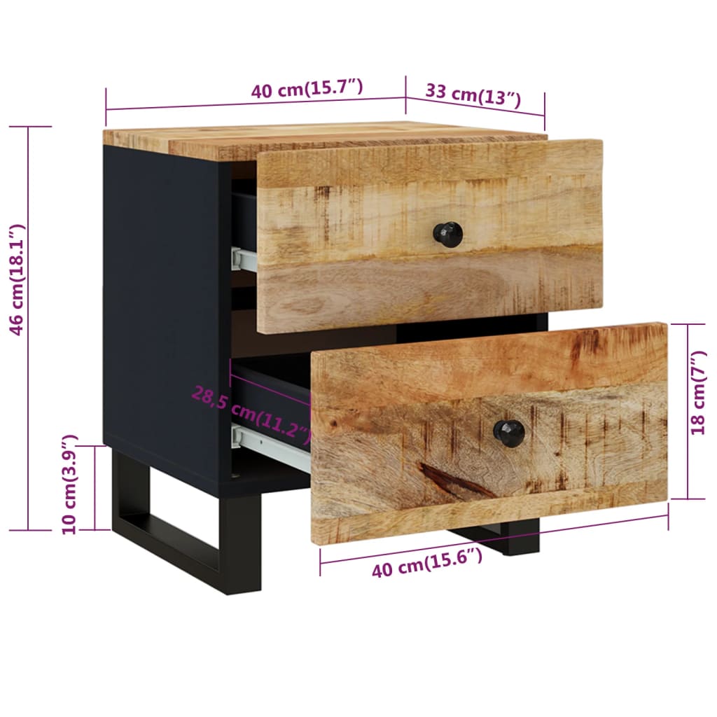 vidaXL Bedside Cabinet 15.7"x13"x18.1" Solid Wood Mango