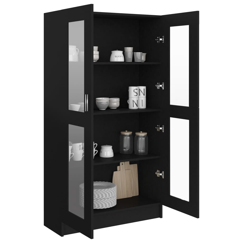 vidaXL Vitrine Cabinet Black 32.5"x12"x59.1" Engineered Wood