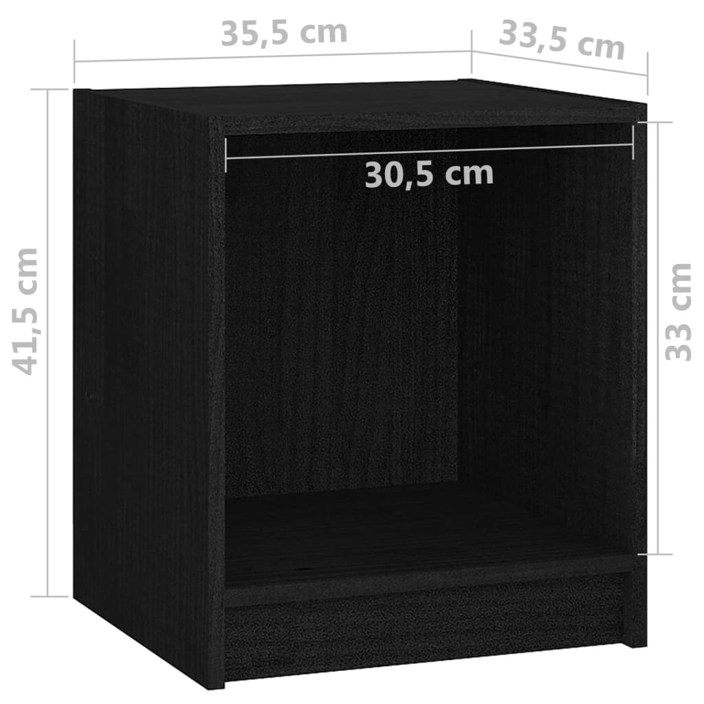 vidaXL Bedside Cabinet Black 14"x13.2"x16.3" Solid Wood Pine
