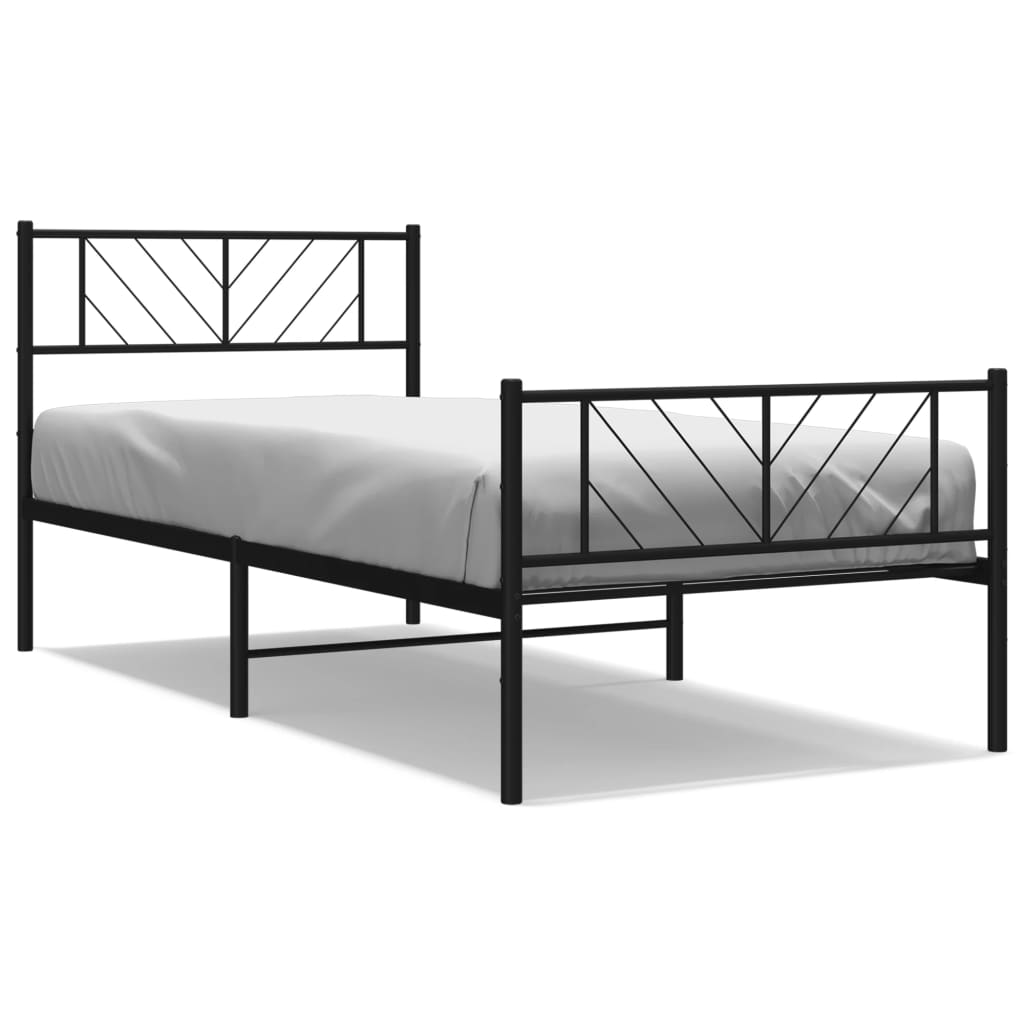 vidaXL Metal Bed Frame with Headboard and Footboard Black 39.4"x78.7"